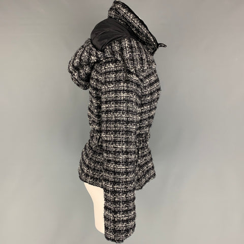 EMPORIO ARMANI Taille 4 Veste à capuche tissée en laine noire blanche grise