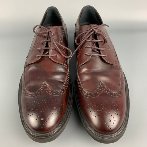 TOD'S Size 12.5 Burgundy Perforated Leather Wingtip Lace Up Shoes