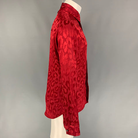 JUST CAVALLI Size S Red Animal Print Acetate Viscose Long Sleeve Shirt