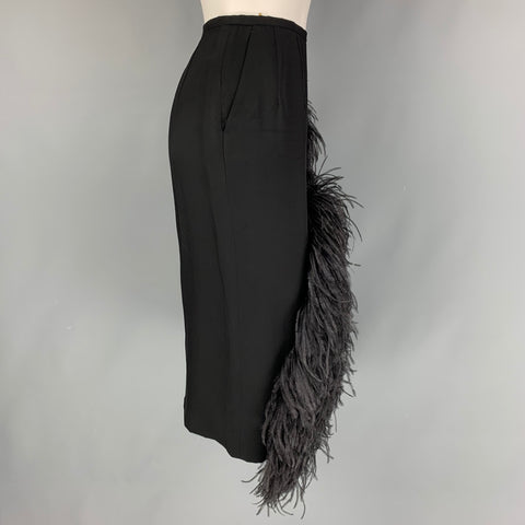 DRIES VAN NOTEN x Christian LaCroix Size 6 Black Viscose Feather Skirt