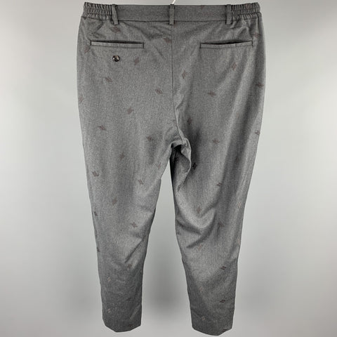 COMME des GARCONS HOMME DEUX Size L Charcoal Embroidery Wool Elastic Waistband Casual Pants