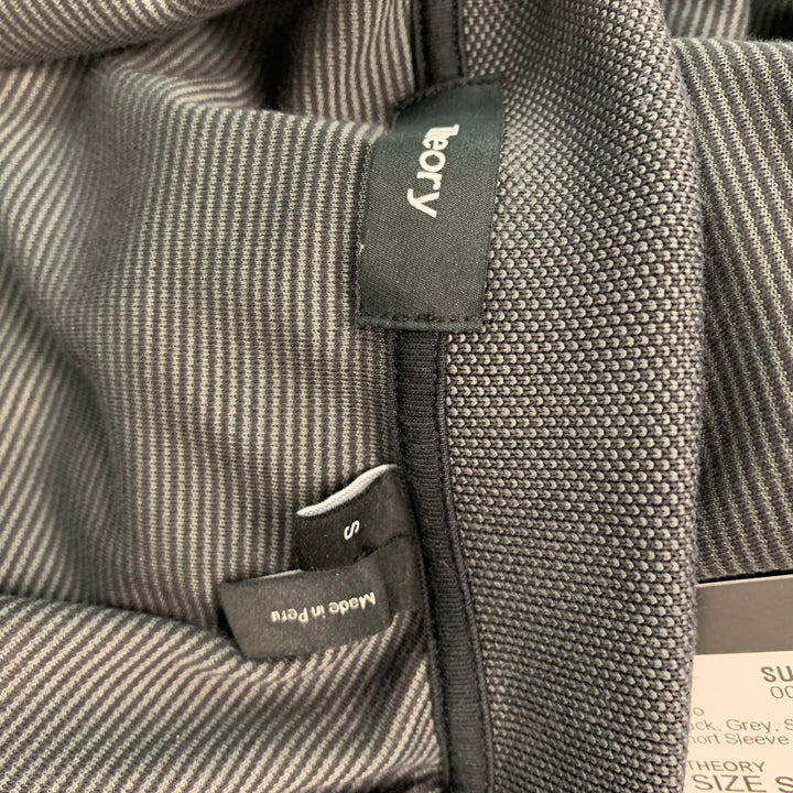 THEORY Size S Black Grey Stripe Cotton Polyester Short Sleeve Polo