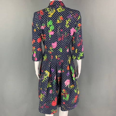 OSCAR DE LA RENTA Taille 6 Manteau à manches 3/4 en soie multicolore marine à pois