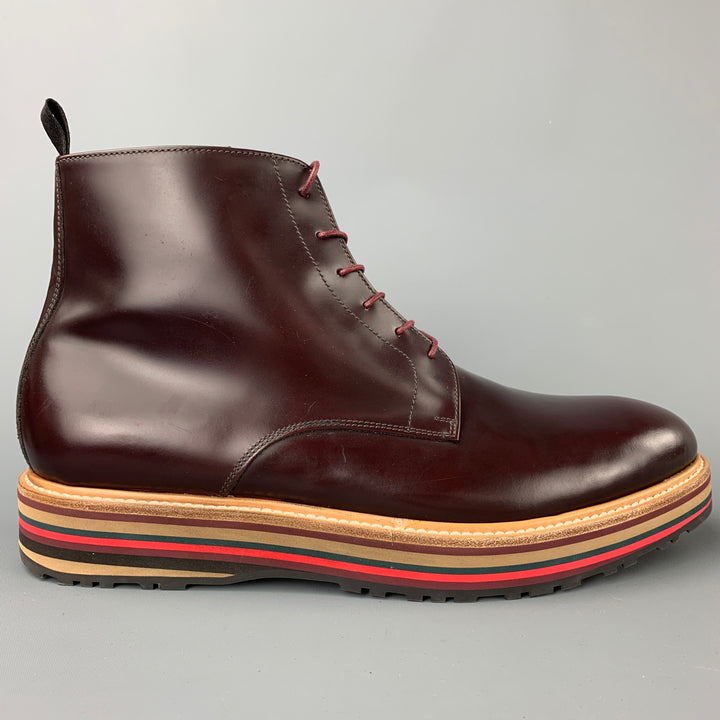 PAUL SMITH Size 10 Burgundy Leather Lace Up Boots