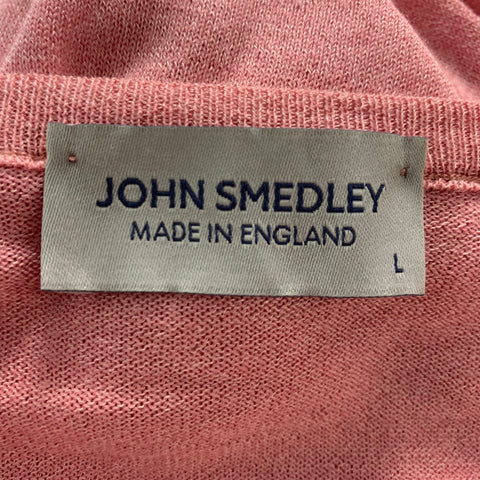 JOHN SMEDLEY Size L Pink Wool Cotton V-Neck Pullover
