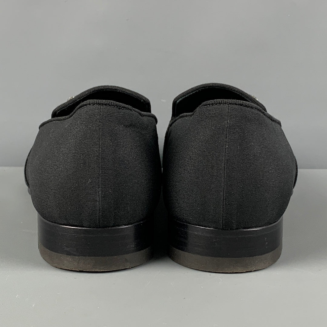 MANOLO BLAHNIK Size 9 Black Applique Silk Slip On Loafers