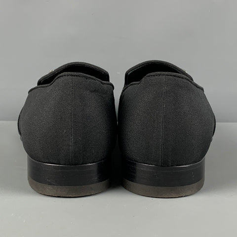 MANOLO BLAHNIK Size 9 Black Applique Silk Slip On Loafers