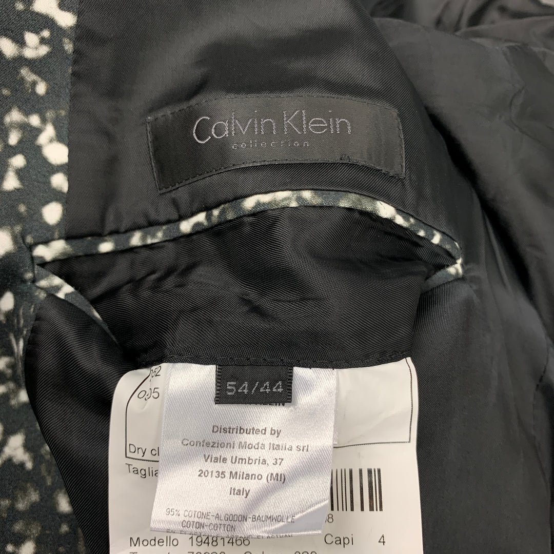 CALVIN KLEIN COLLECTION Size 44 Black & White Print Cotton Blend Sport Coat