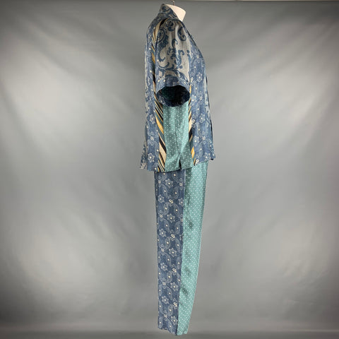 PIERRE-LOUIS MASCIA Size XL Blue Grey Print Silk Camp Suit