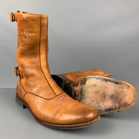 TRIUMPH by PAUL SMITH Size 12 Tan Leather Motorcycle Boots