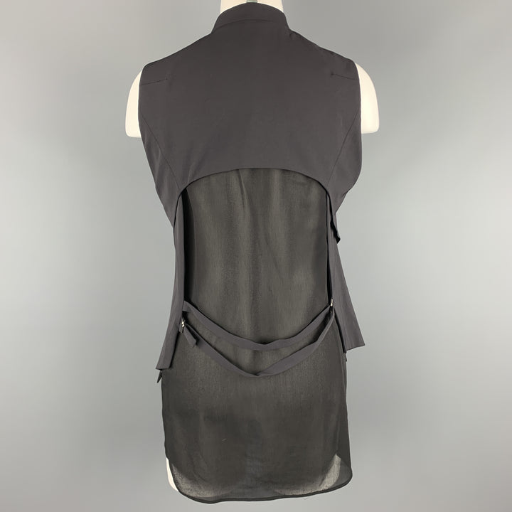 DEMOO PARKCHOONMO Size M Black Leather Panel Asymmetrical Zip Vest