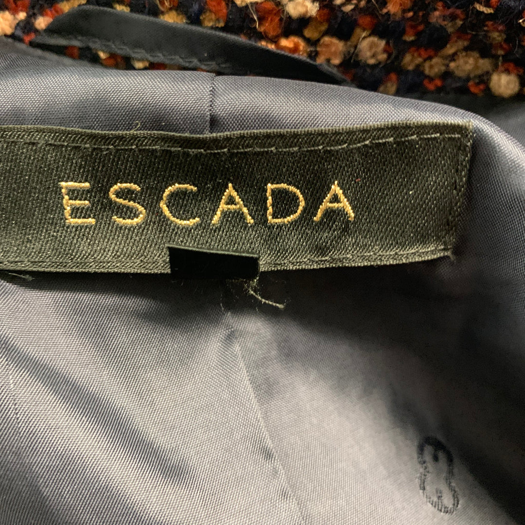 ESCADA Size 4 Navy Orange Wool Blend Textured Jacket