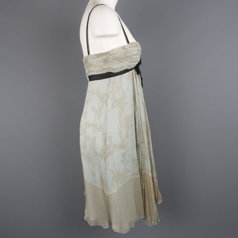 PRADA Size 6 / IT 42 Blue Pleated Marbled Silk Chiffon Bow Dress