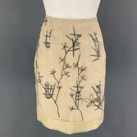 VINTAGE Taille S Jupe Brodée Beige