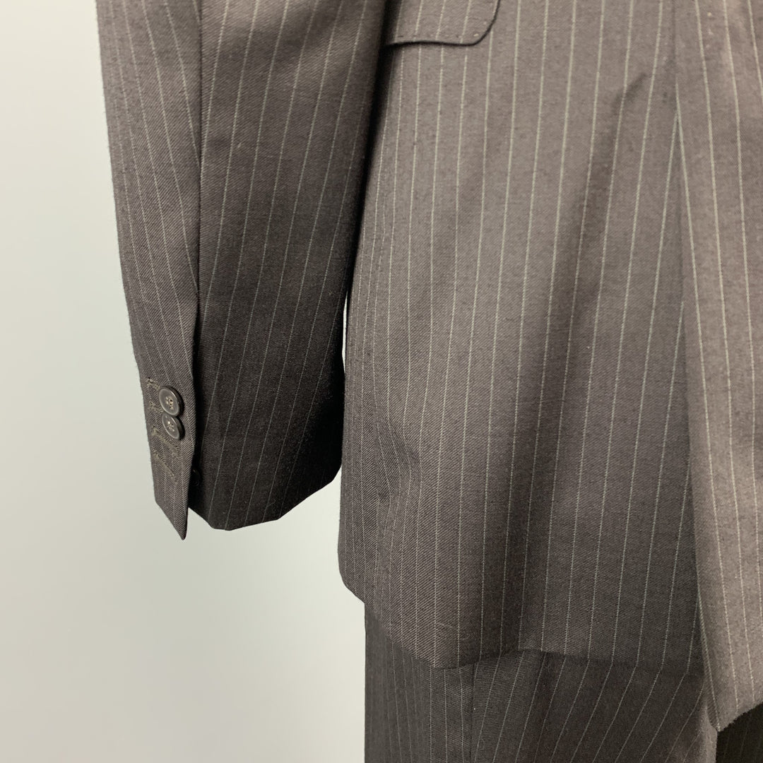 CoSTUME NATIONAL 38 Regular Black Stripe Wool Peak Lapel Suit