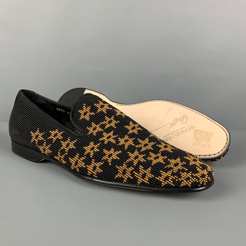 DONALD J PLINER Size 9 Black Gold Stars Beaded Leather Slip On Loafers