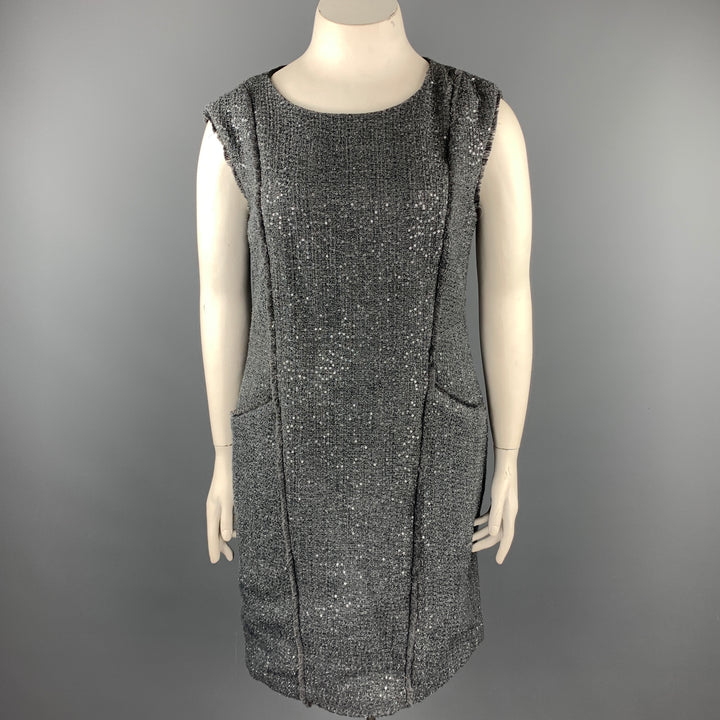 MICHAEL by MICHAEL KORS Size 14 Grey Boucle Sequined Polyester Blend Shift Dress