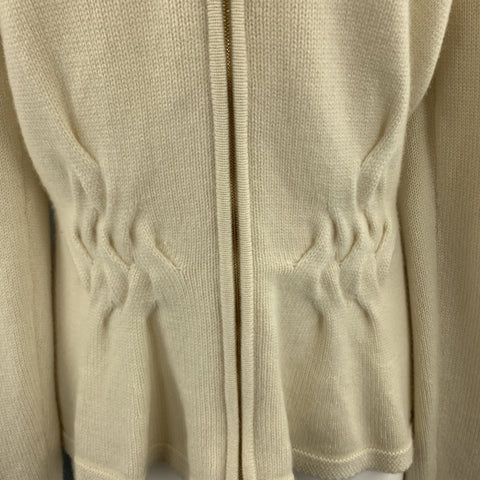 ESCADA Size M Cream CashmereV Neck Cable Knit Panel Zip Cardigan