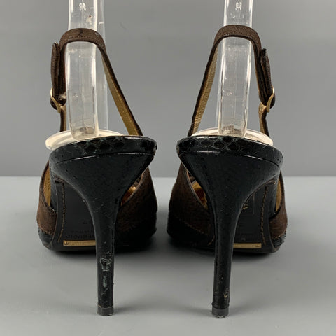 DOLCE & GABBANA Size 7 Brown Suede Slingback Bow Pumps