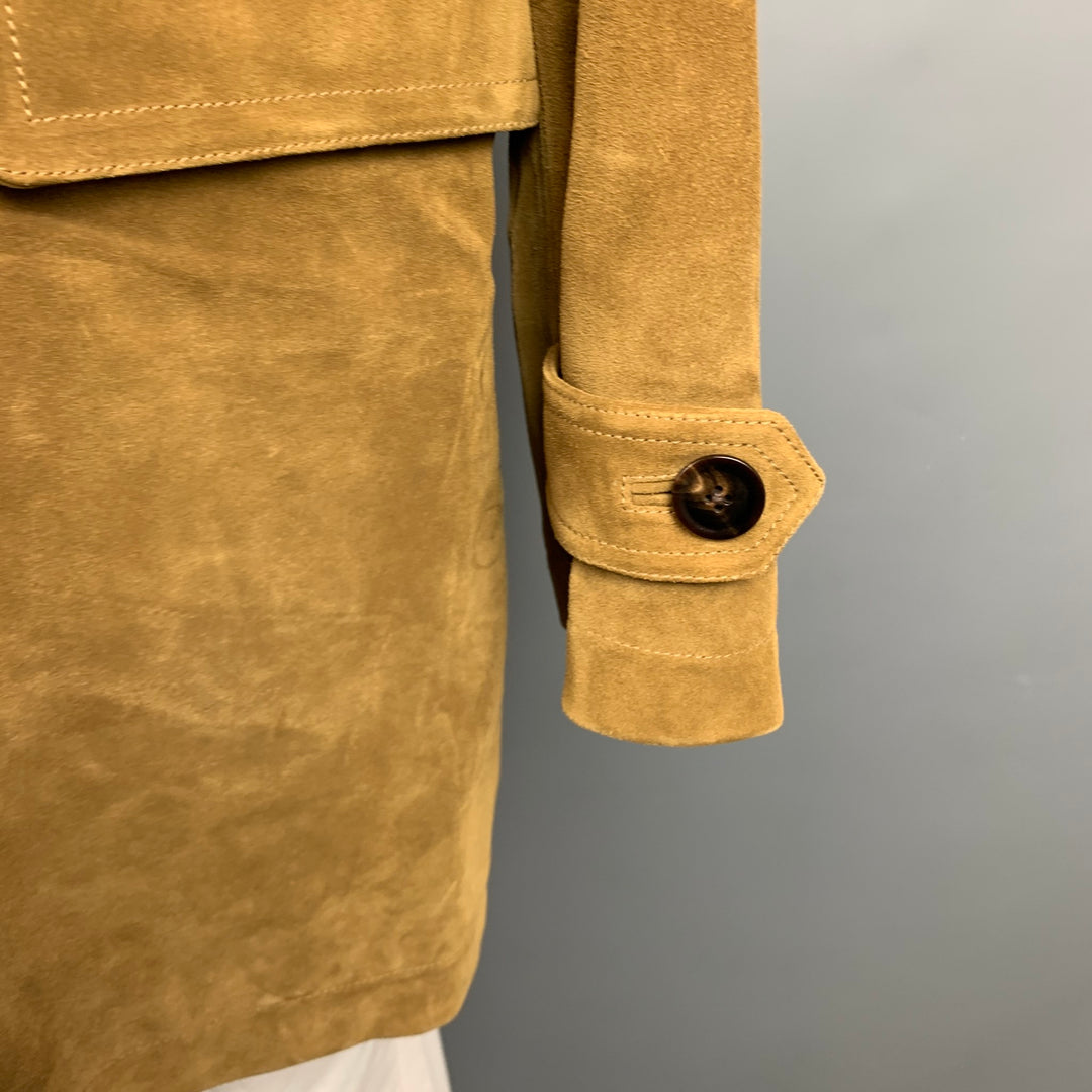TOM FORD Size 48 Tan Textured Leather Double Breasted Coat