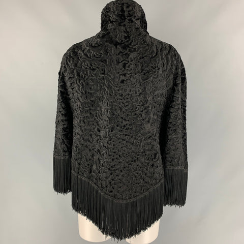 ADRIENNE LANDAU x WACHTENHEIM Size One Size Black Textured Ashtrakhan Fur Fringe Cape