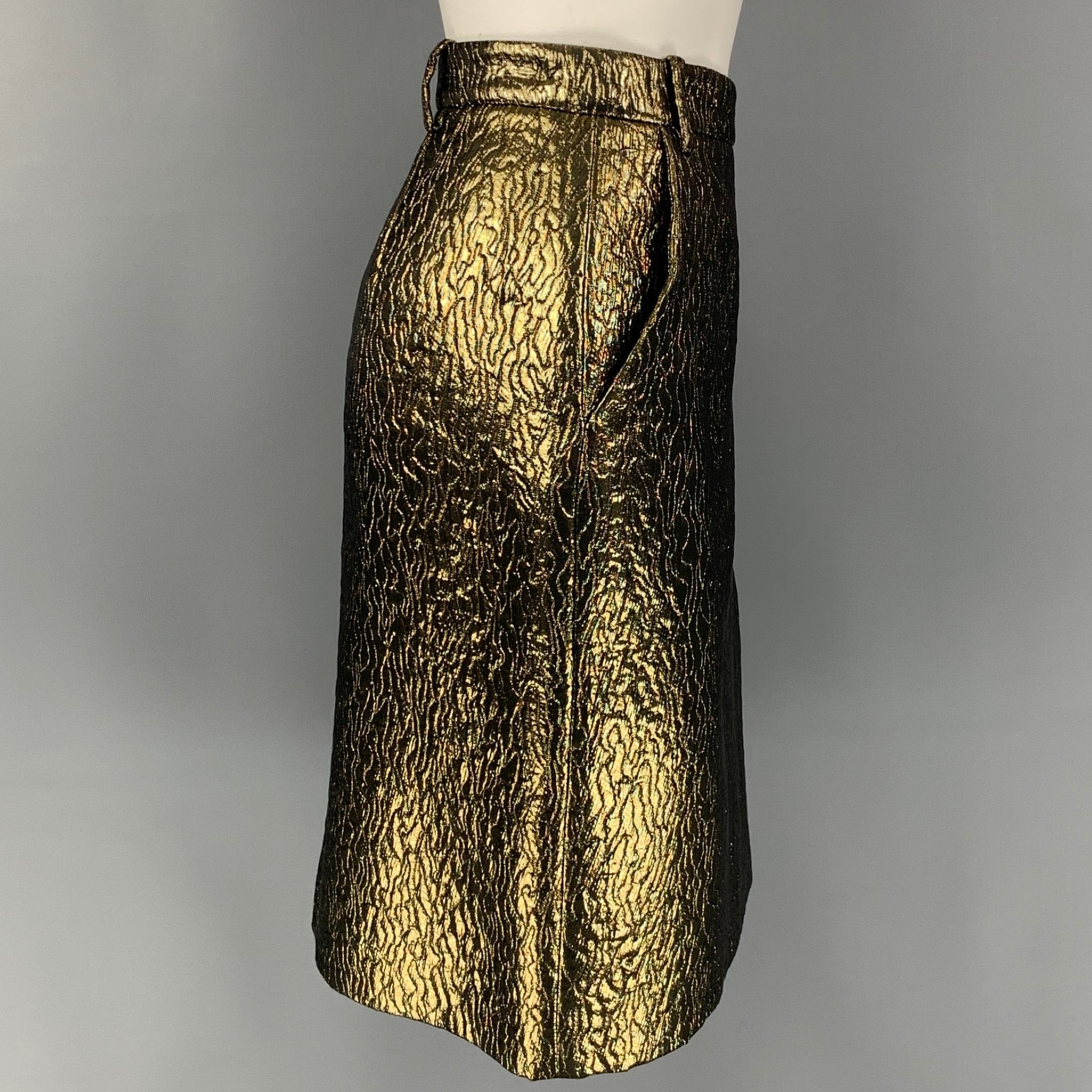 SALVATORE FERRAGAMO Size 6 Gold & Black Polyester Blend