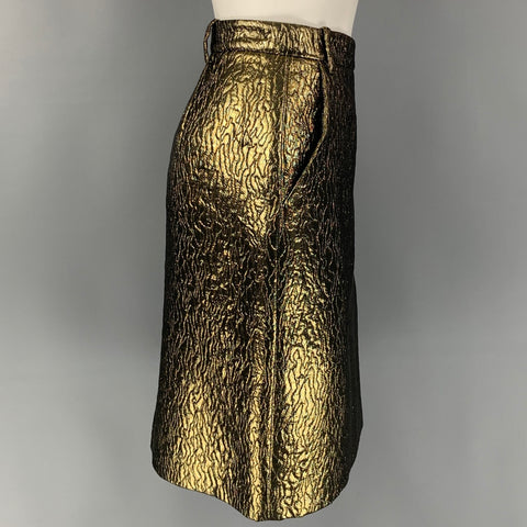 SALVATORE FERRAGAMO Size 6 Gold & Black Polyester Blend Textured Skirt