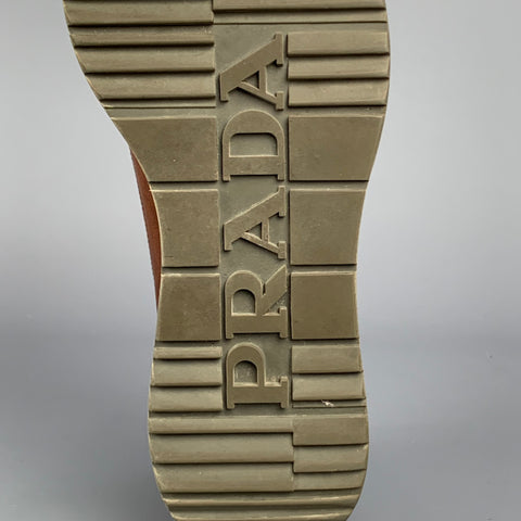 PRADA Size 11 Tan Perforated Leather Platform Lace Up Shoes