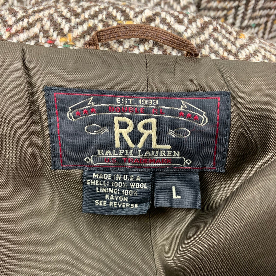 RRL by RALPH LAUREN Talla 44 Abrigo deportivo de lana en espiga marrón y beige