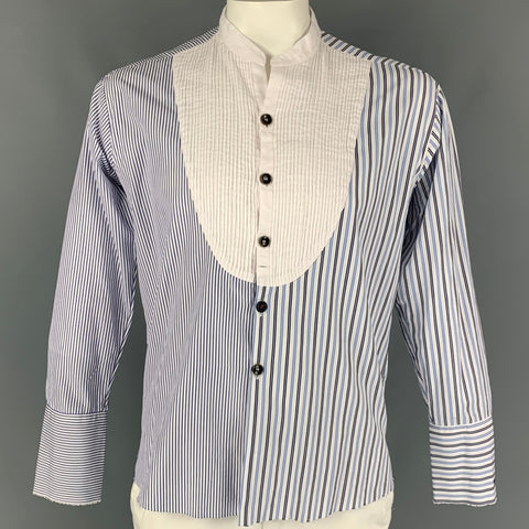 PAUL & SHARK by Greg Lauren Size XL White Blue Stripe Long Sleeve Shirt