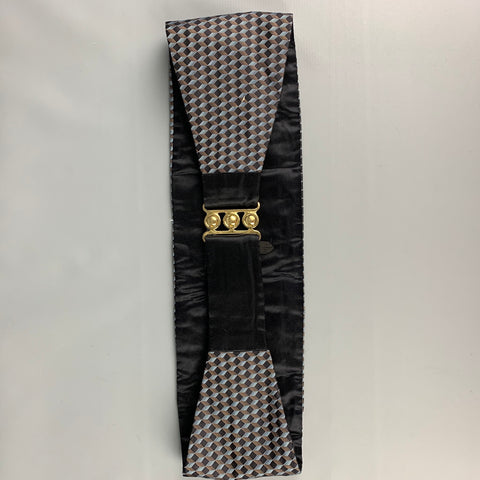 BARNEY'S NEW YORK Black Blue Geometric Silk Cummerbund