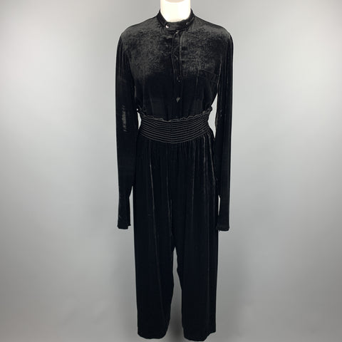 JEAN PAUL GAULTIER Size 10 Black Silk Blend Velvet Elastic Waist Wide Leg Pants