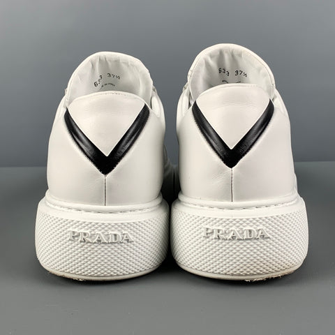 PRADA Size 7.5 White Leather Lace Up Sneakers