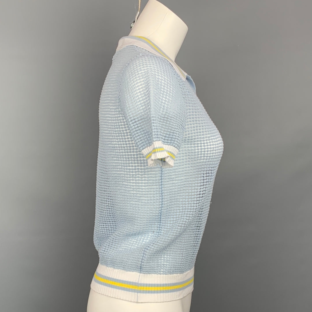 BLUMARINE Size 2 Light Blue & White Textured Polo Shirt