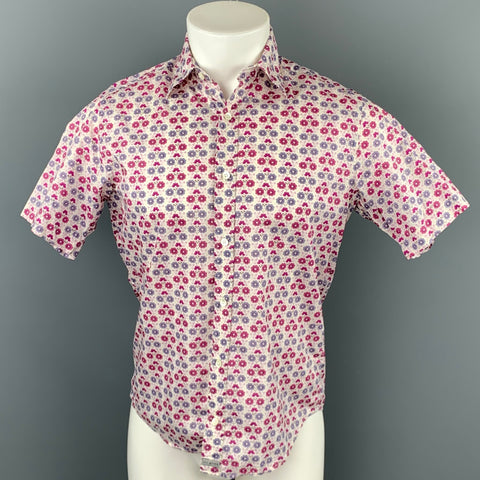 TED BAKER Size S Lavender Floral Cotton Button Up Short Sleeve Shirt