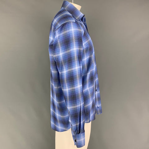 TAYLORBYRD Size L Blue Navy Plaid Cotton Button Up Long Sleeve Shirt