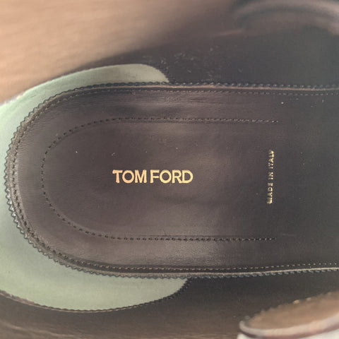 TOM FORD Taille 10,5 Bottines à double sangle en cuir grainé marron foncé