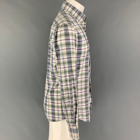 BRUNELLO CUCINELLI Size M White Navy Plaid Cotton Button Up Long Sleeve Shirt