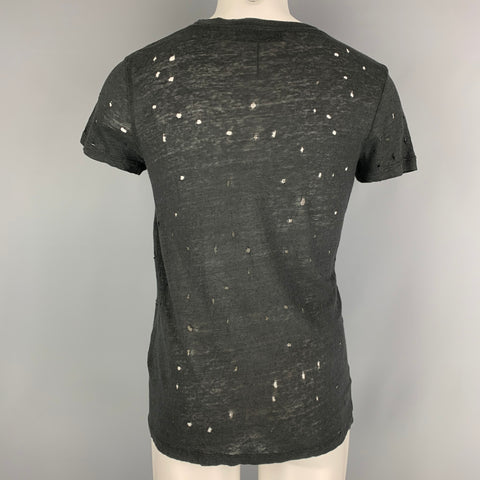 IRO Size XS Black Distressed Linen Crew-Neck T-shirt