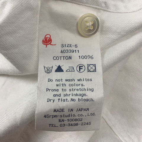 45rpm Size XL White Cotton Pop-Over Long Sleeve Shirt