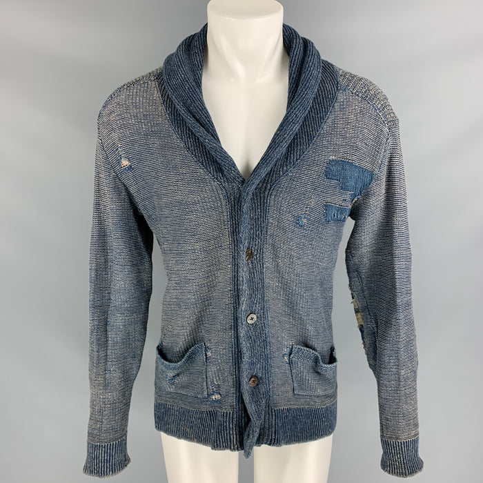 KAPITAL Size M Indigo Knitted Cotton Shawl Collar Jacket