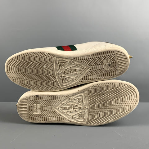 GUCCI Talla 10 Zapatillas bajas con cinta de cuero blanco, verde y rojo