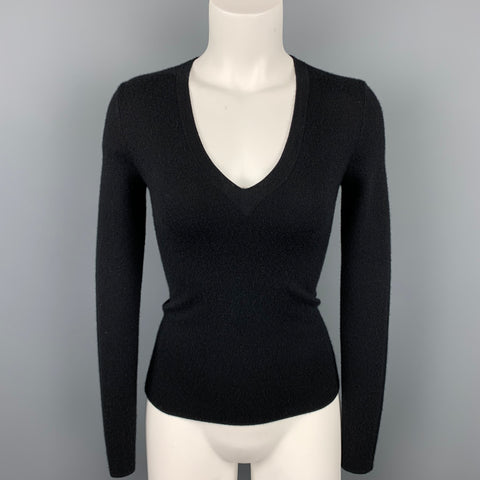 MICHAEL KORS Suéter tipo jersey de cachemira con cuello en V, color negro, talla XS