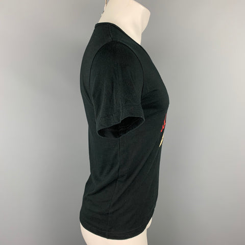 WALTER VAN BEIRENDONCK Size M Black Graphic Cotton V-Neck T-shirt
