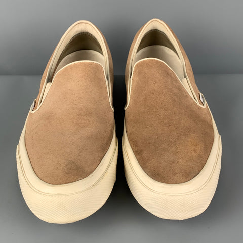TOM FORD Size 10 Khaki Leather Slip On Sneakers