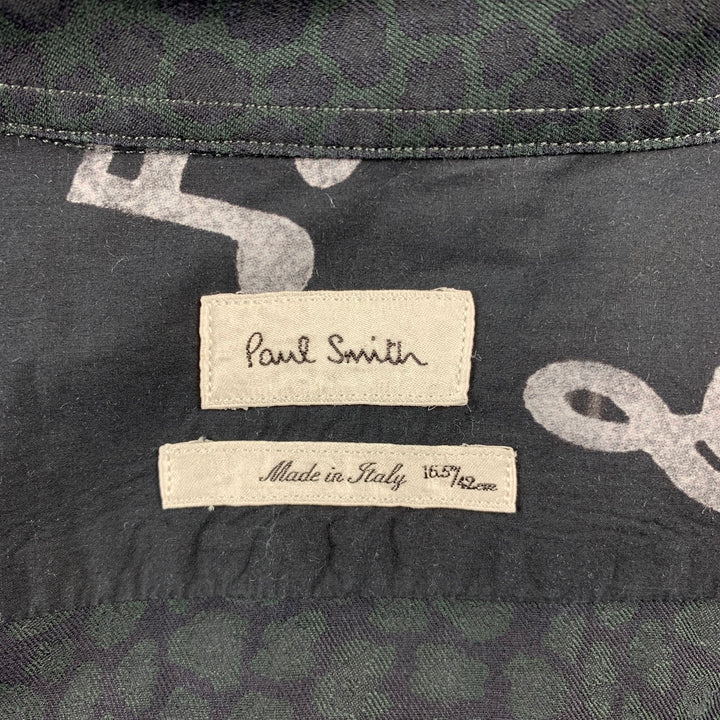 PAUL SMITH Size L Black on Black Print Cotton Button Up Long Sleeve Shirt