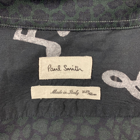 PAUL SMITH Size L Black on Black Print Cotton Button Up Long Sleeve Shirt