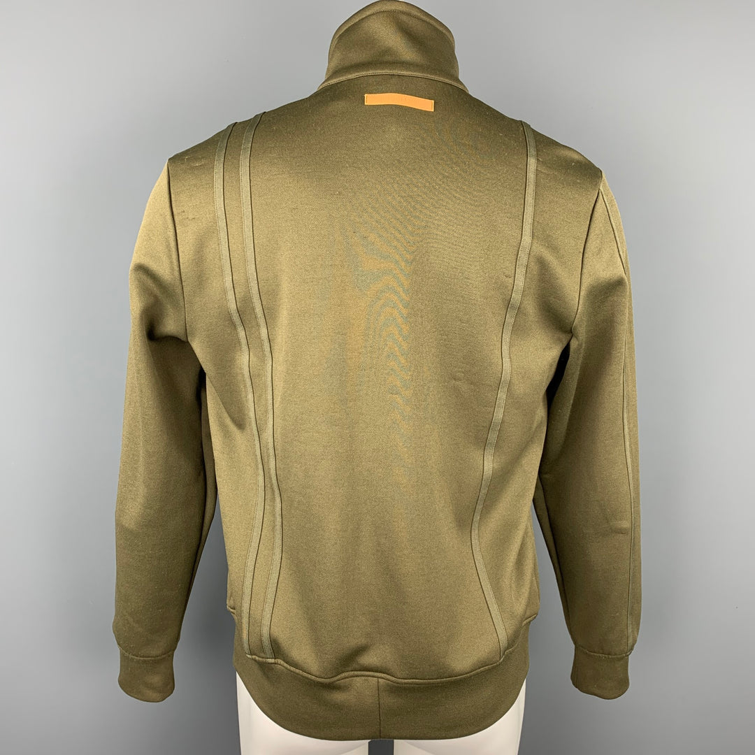 HELMUT LANG Size L Olive Polyester / Cotton High Collar Sport Stripe Track Jacket