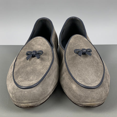 RUBINACCI Size 11 Grey Navy Solid Leather Slip On Loafers