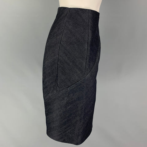 BALENCIAGA Size 4 Indigo Cotton Pencil Skirt